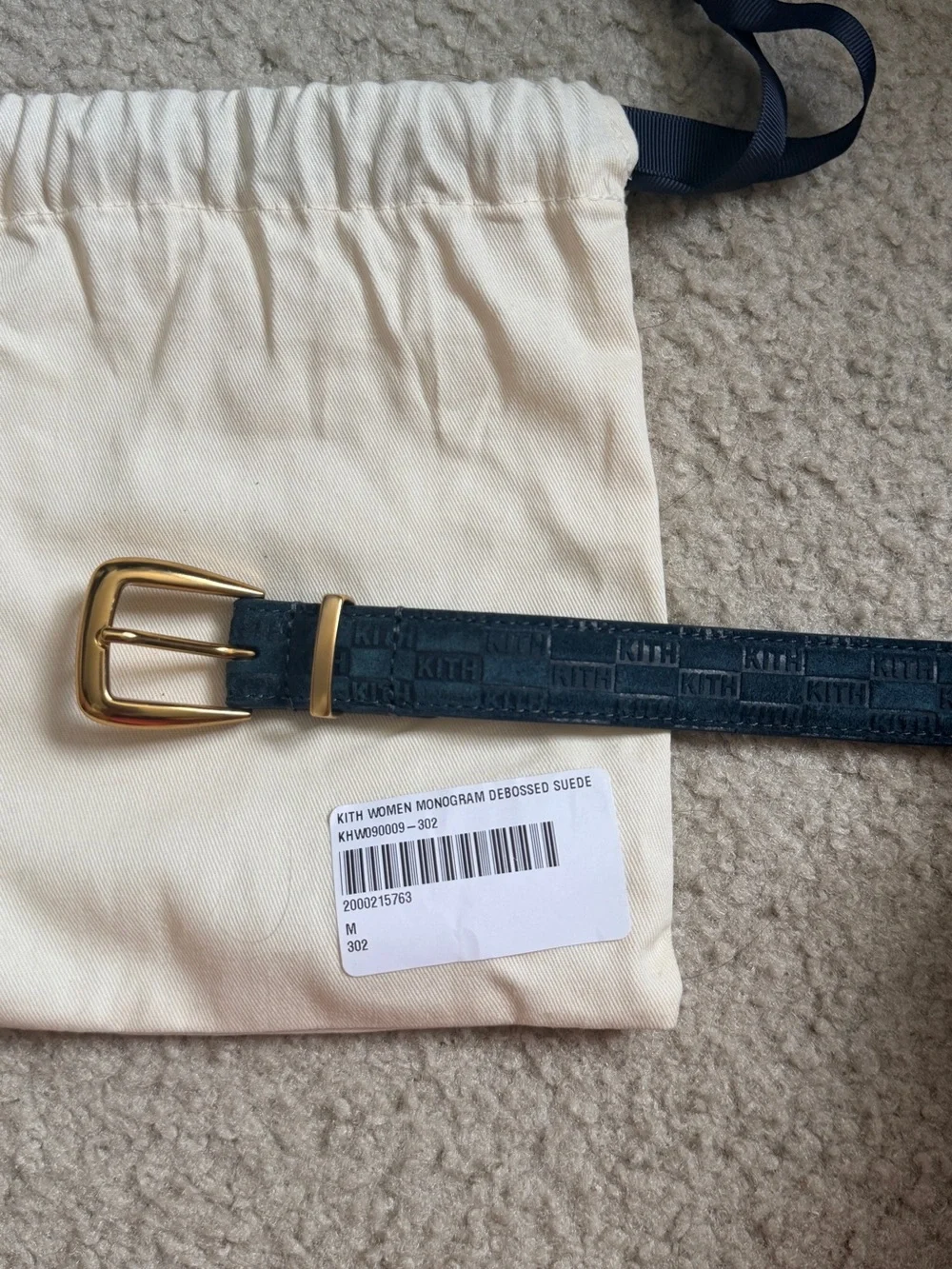 New Kith Monogram Suede Leather Belt - Teal Green with Gold Buckle